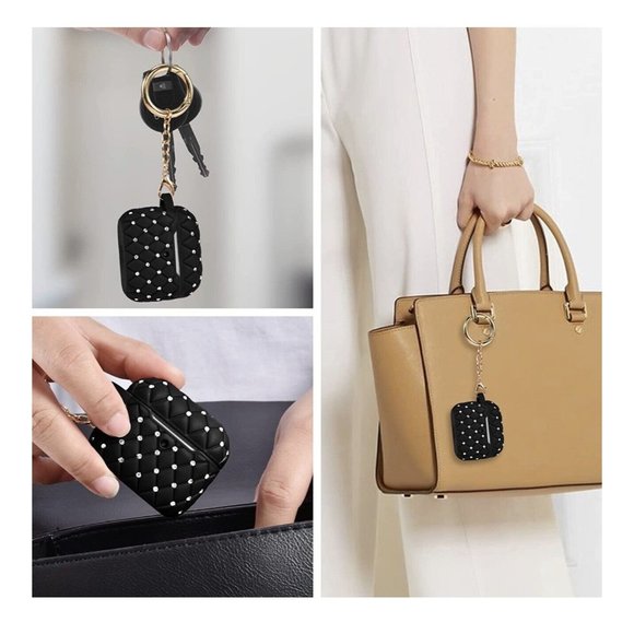 Apple Airpods 3rd Generation Rhinestone  Protective Case w/ Keychain Color Black - Picture 5 of 6